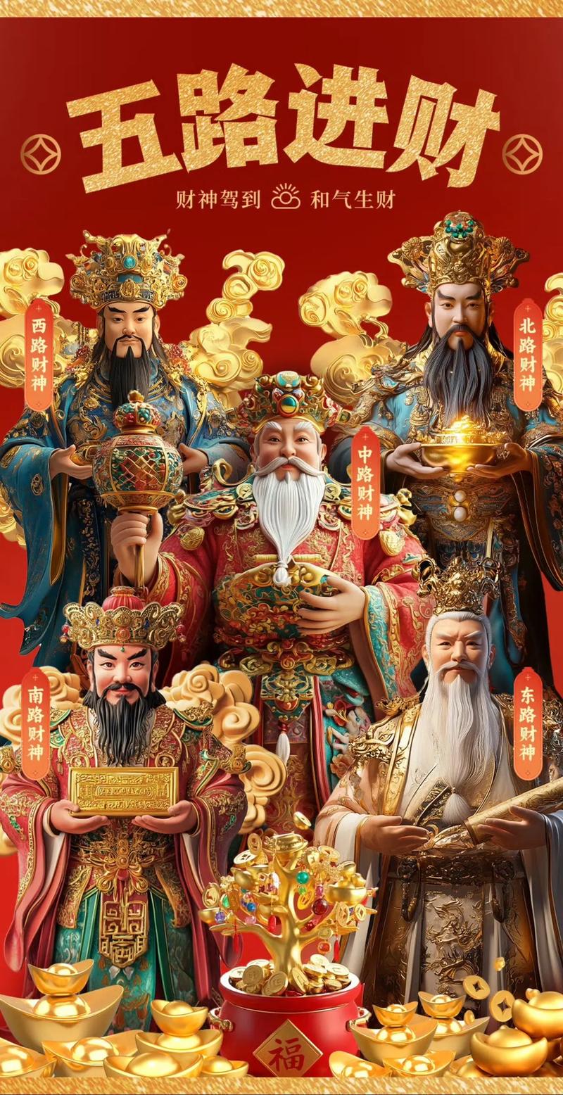 天门开,地门开,五路财神进门来一赐福,二赐财,赐来金银抱满
